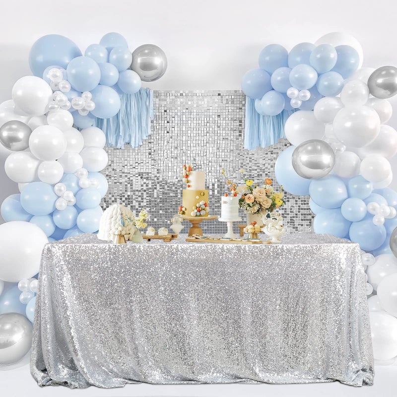 SoarDream Silver Sequin Tablecloth 60x102 Inch Sparkle Table Cover Glitter Tablecloth for Wedding Party Baby Shower Birthday Table Decorations - Image 1